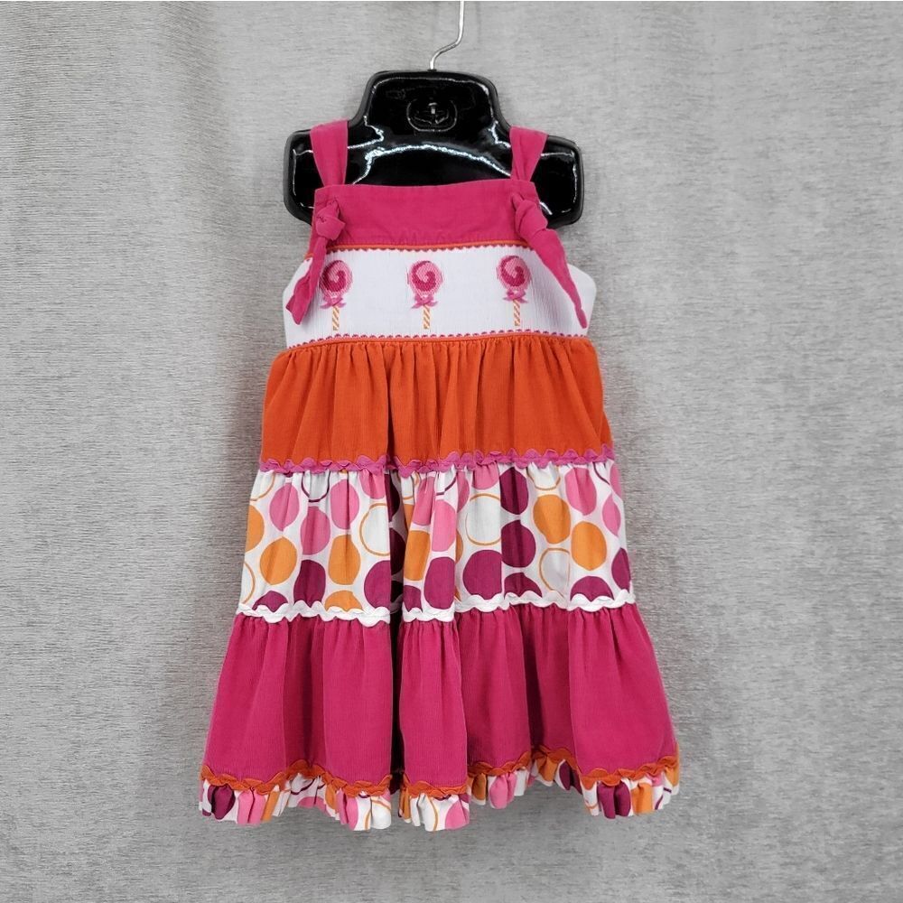Beaux Et Belles Smocked Lollipop Corduroy Orange Pink Colorful Girls Dress